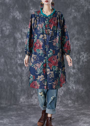 Black Print Linen Shirt Dress Ruffled Fall