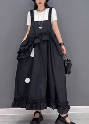 Black Print Patchwork Ruffled Long Dress Sleeveless