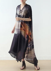 Black Silk Vintage Large Irregular Print Dress - bagstylebliss