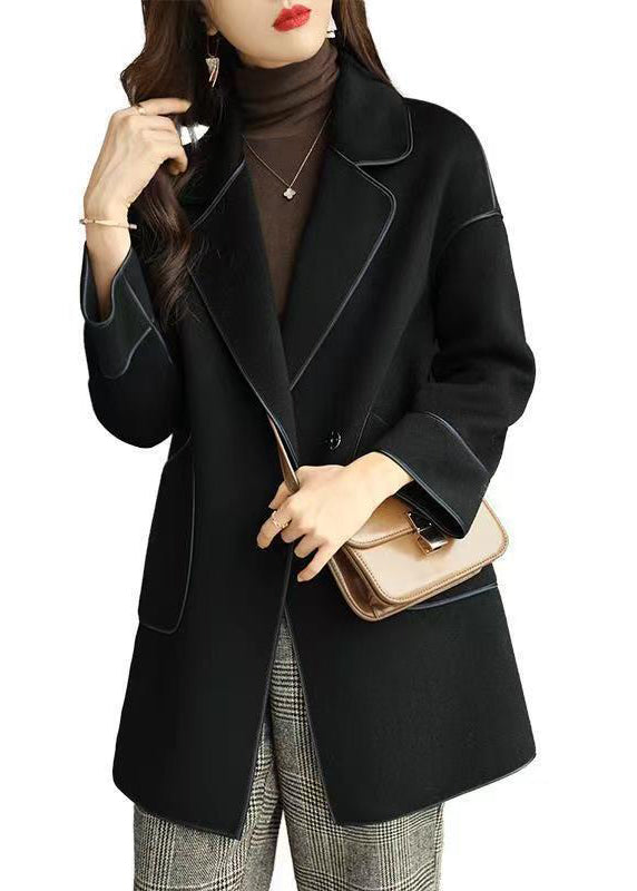 Black Silm Fit Woolen Coat Oversized Pockets Fall