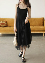 Black Tulle Patchwork A Line Sleeveless Fall Dress - bagstylebliss