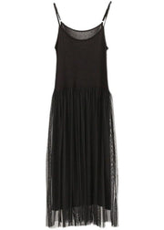 Black Tulle Patchwork A Line Sleeveless Fall Dress - bagstylebliss