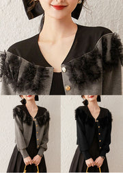 Black Tulle Patchwork Cotton Coat V Neck Long Sleeve