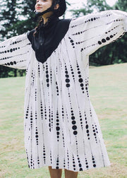 Black White Dot Circle Peter Pan Collar Cotton Long sleeve Dress - bagstylebliss