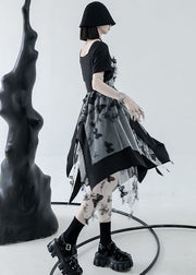 Black White Patchwork Tulle Cotton Original Design Dress Square Collar Summer