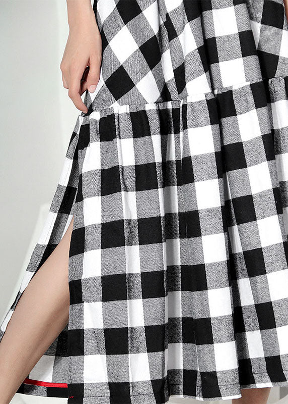 Black White Plaid Patchwork High Waist A Line Summer Skirts Cotton