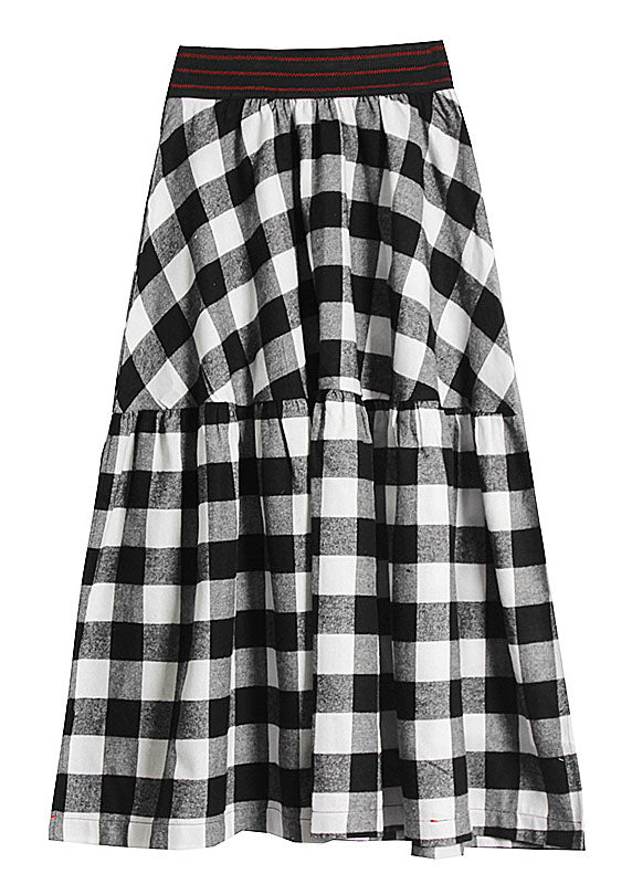 Black White Plaid Patchwork High Waist A Line Summer Skirts Cotton