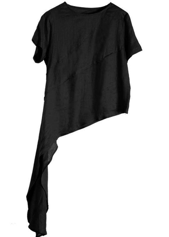 Black asymmetrical Design Linen Long Shirt Wide Leg Pants Summer - bagstylebliss