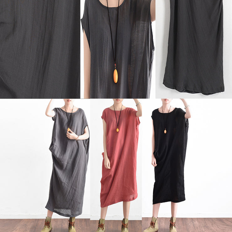 Black casual asymmetrical baggy linen summer dresses oversized sleeveless cotton