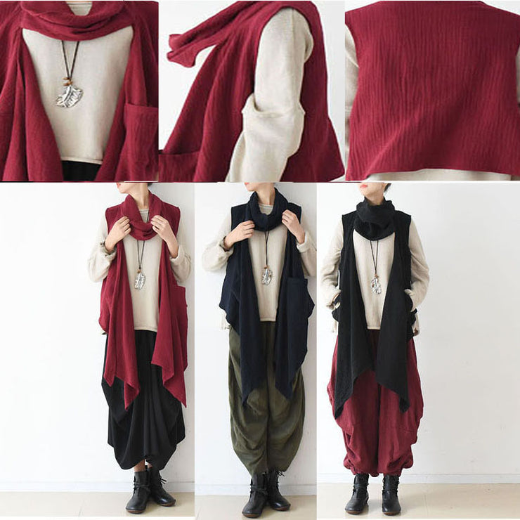 Schwarze Schalweste plus Größe Leinenkleidung lässige Herbst-Winter-Outfits