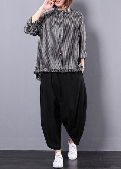 Black plaid shirt suit female long sleeve 2019 spring and autumn loose casual harem pants two-piece suit - bagstylebliss