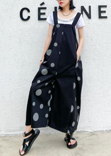 Black polka dot overalls 2021 new loose large size nine points straight wide leg pants - bagstylebliss