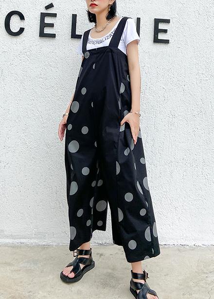 Black polka dot overalls 2021 new loose large size nine points straight wide leg pants - bagstylebliss