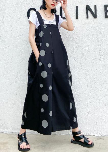 Black polka dot overalls 2021 new loose large size nine points straight wide leg pants - bagstylebliss