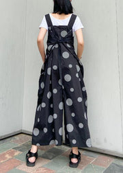 Black polka dot overalls 2021 new loose large size nine points straight wide leg pants - bagstylebliss