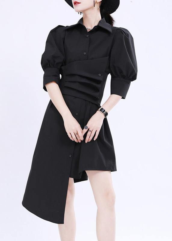 Black tie waist Cotton asymmetrical design Summer Dresses - bagstylebliss