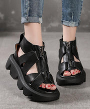 Black zippered Flat Platform Walking Sandals - bagstylebliss