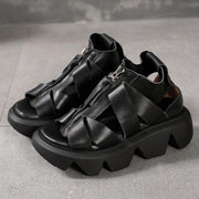 Black zippered Flat Platform Walking Sandals - bagstylebliss