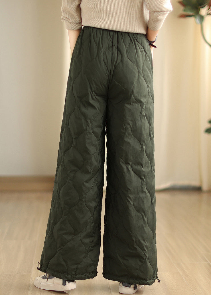 Blackish Green Pockets Fine Cotton Filled Pants Cinched Winter