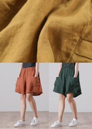 Blackish Green Pockets Patchwork Linen Shorts High Waist Summer