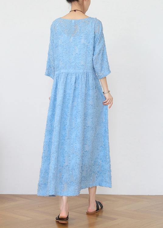 Blue Chiffon Cinched Holiday Dress In Spring Summer - bagstylebliss