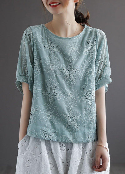 Blue Embroideried Floral Summer Blouses Half Sleeve - bagstylebliss