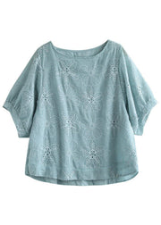 Blue Embroideried Floral Summer Blouses Half Sleeve - bagstylebliss