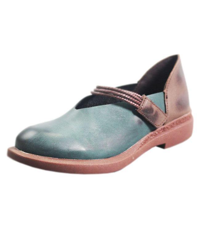 Blue Flat Shoes For Women Genuine Leather Elegant Splicing Flats - bagstylebliss