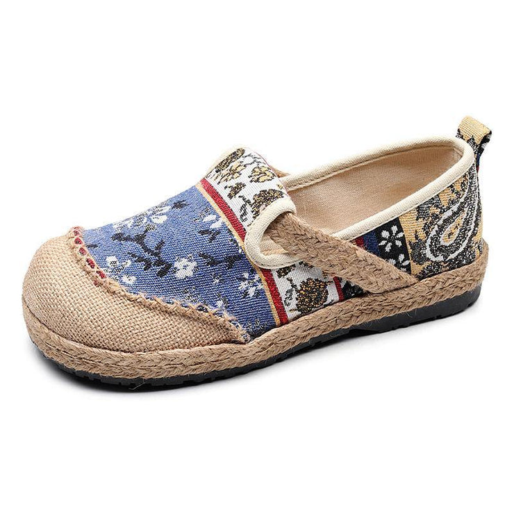 Blue Jacquard Flats Cotton Linen Fabric Unique Splicing Flat Shoes - bagstylebliss