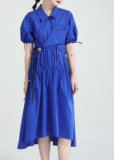 Blue Peter Pan Collar Asymmetrical Design Summer Party Dresses - bagstylebliss