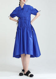 Blue Peter Pan Collar Asymmetrical Design Summer Party Dresses - bagstylebliss