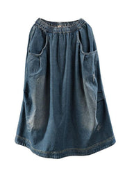 Blue Pockets Retro Patchwork Summer Skirts Denim - bagstylebliss