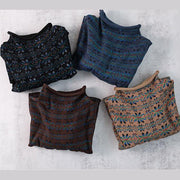 Blue Print Clothes For Women High Neck Patchwork Knitwear - bagstylebliss