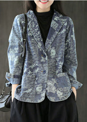 Blue Print Western-style clothes Coat Pocket Long Sleeve