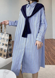 Blue Stripe Long Patchwork Cape Design Loose Shirt Skirt - bagstylebliss