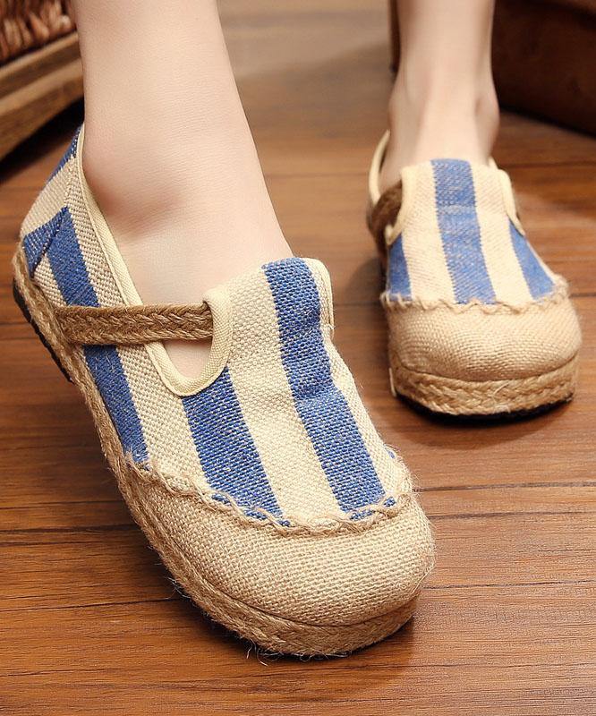 Blue Striped Cotton Fabric Flats Splicing Flat Shoes For Women - bagstylebliss