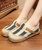 Blue Striped Cotton Fabric Flats Splicing Flat Shoes For Women - bagstylebliss