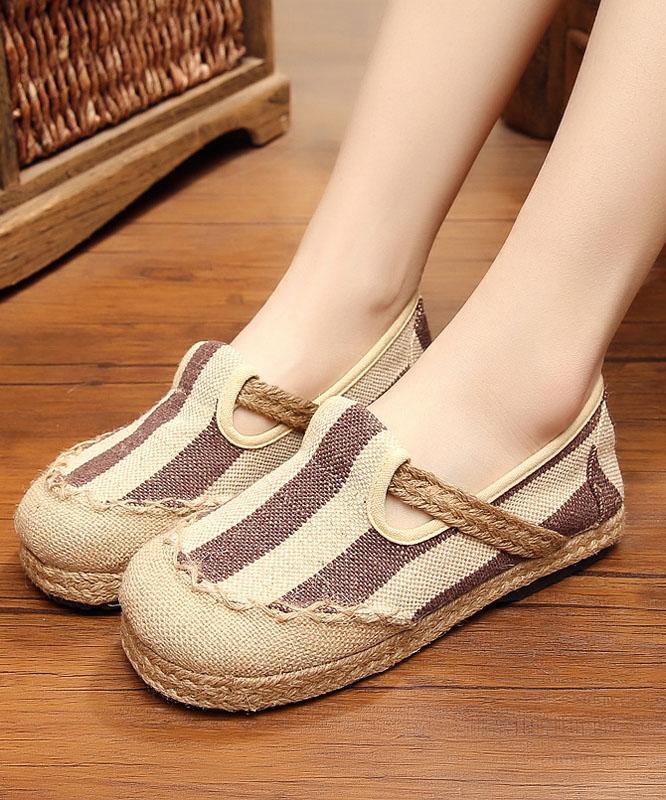 Blue Striped Cotton Fabric Flats Splicing Flat Shoes For Women - bagstylebliss