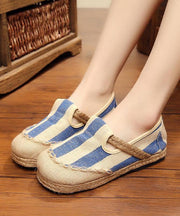 Blue Striped Cotton Fabric Flats Splicing Flat Shoes For Women - bagstylebliss