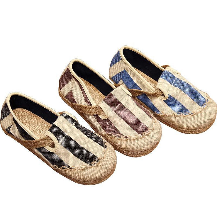 Blue Striped Cotton Fabric Flats Splicing Flat Shoes For Women - bagstylebliss