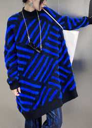 Blue Striped Mink velvet Casual Fall Knit sweaters