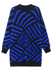 Blue Striped Mink velvet Casual Fall Knit sweaters