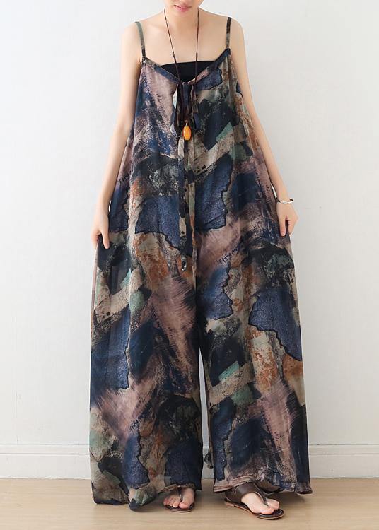 Blue Suspender Print Women Summer New Oversized Wide Leg Pants - bagstylebliss