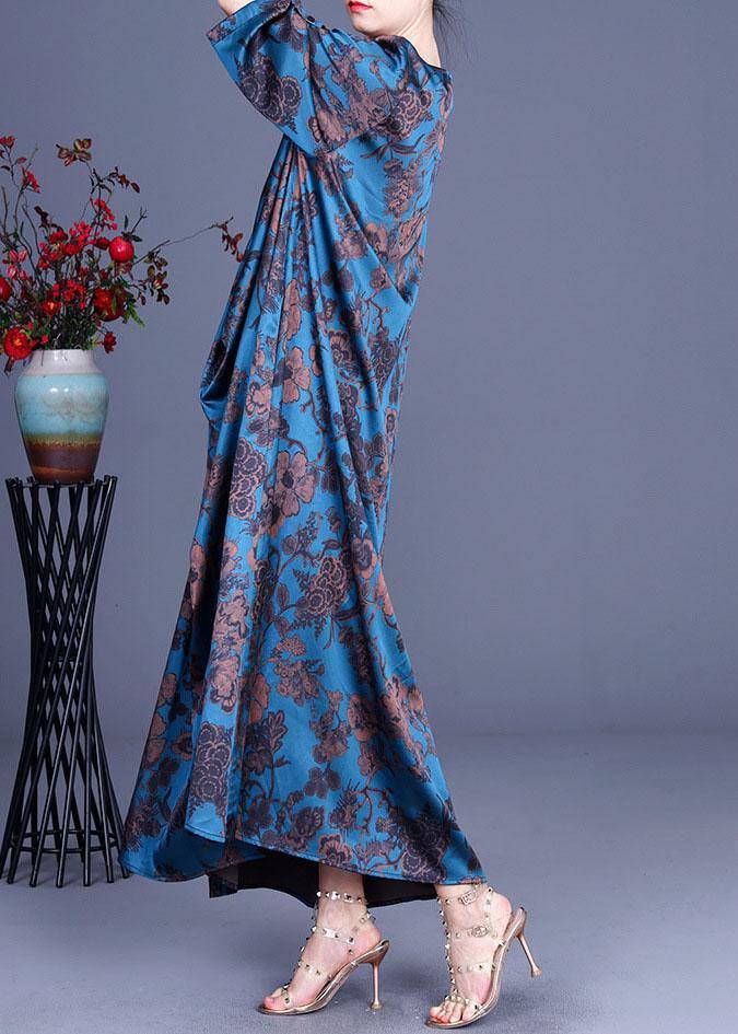 Blue Vogue Print Summer Silk Robe Dresses Half Sleeve - bagstylebliss