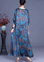 Blue Vogue Print Summer Silk Robe Dresses Half Sleeve - bagstylebliss