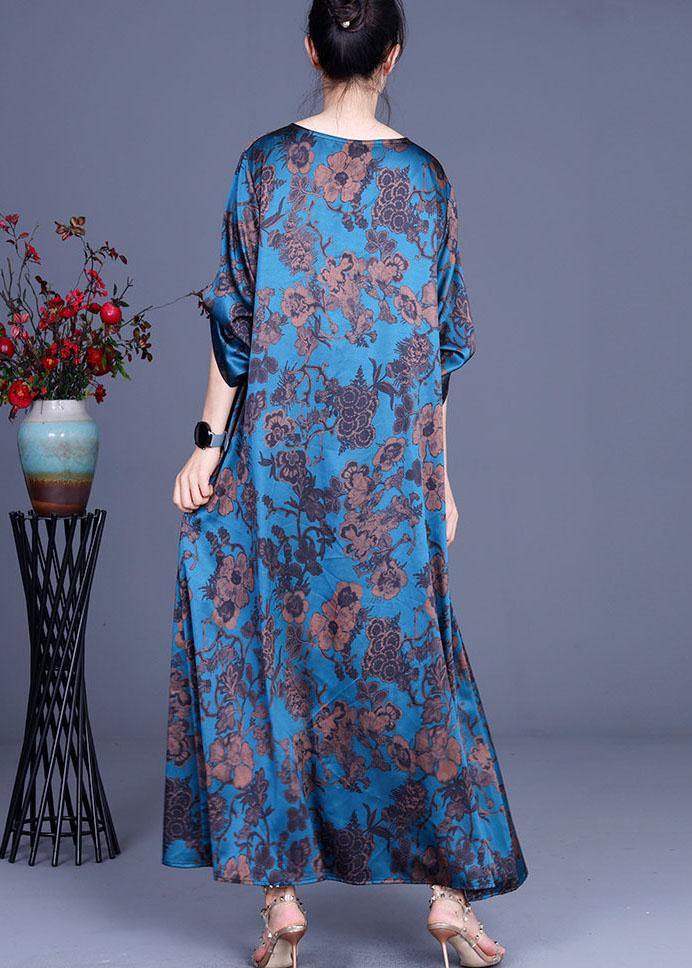 Blue Vogue Print Summer Silk Robe Dresses Half Sleeve - bagstylebliss