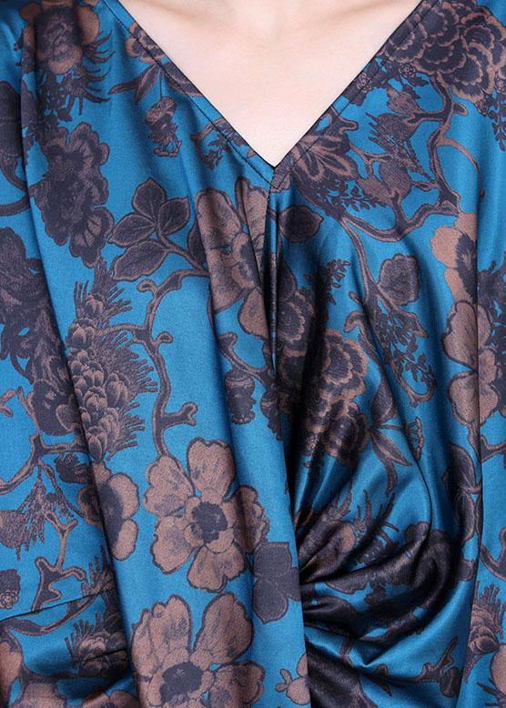 Blue Vogue Print Summer Silk Robe Dresses Half Sleeve - bagstylebliss