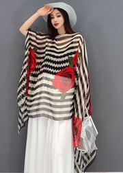 Bohemian Asymmetrical Floral Striped Chiffon Top And Skirt Two Pieces Set Summer