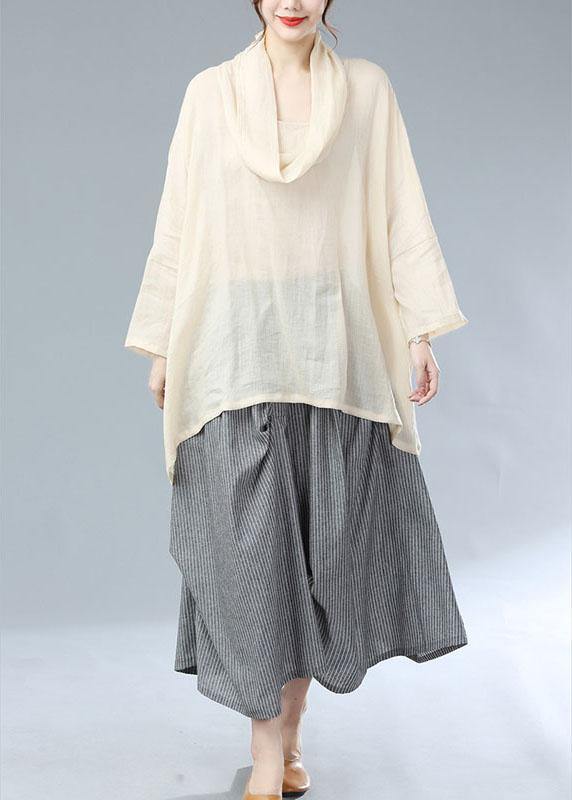 Bohemian Beige Turtle Neck Batwing Sleeve Fall Blouses - bagstylebliss