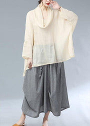 Bohemian Beige Turtle Neck Batwing Sleeve Fall Blouses - bagstylebliss